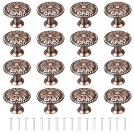 YEYIT Furniture Knobs Red Bronze Pack of 16 Cabinet Knobs Flower Pattern Round Drawer Handles Furniture Knob Red Bronze Chest of Drawers Drawer Knobs Set Cabinet Knob for Furniture Chest of Drawers