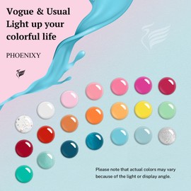 phoenixy Gel Nail Polish Set, 21 Colors Soak Off Gel Nail Kit Nude Pink Red Blue Green Yellow Orange Nail Polish Set with Base Gloss Matte Top Coat Gel Nail Polish Kit Gifts for Women
