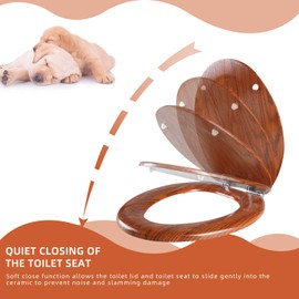 Elongated Toilet Seat Molded Wood Toilet Seat with Quietly Close and Quick Release Hinges, Easy to Install also Easy to Clean by Angol Shiold (Elongated, Brownish Yellow)