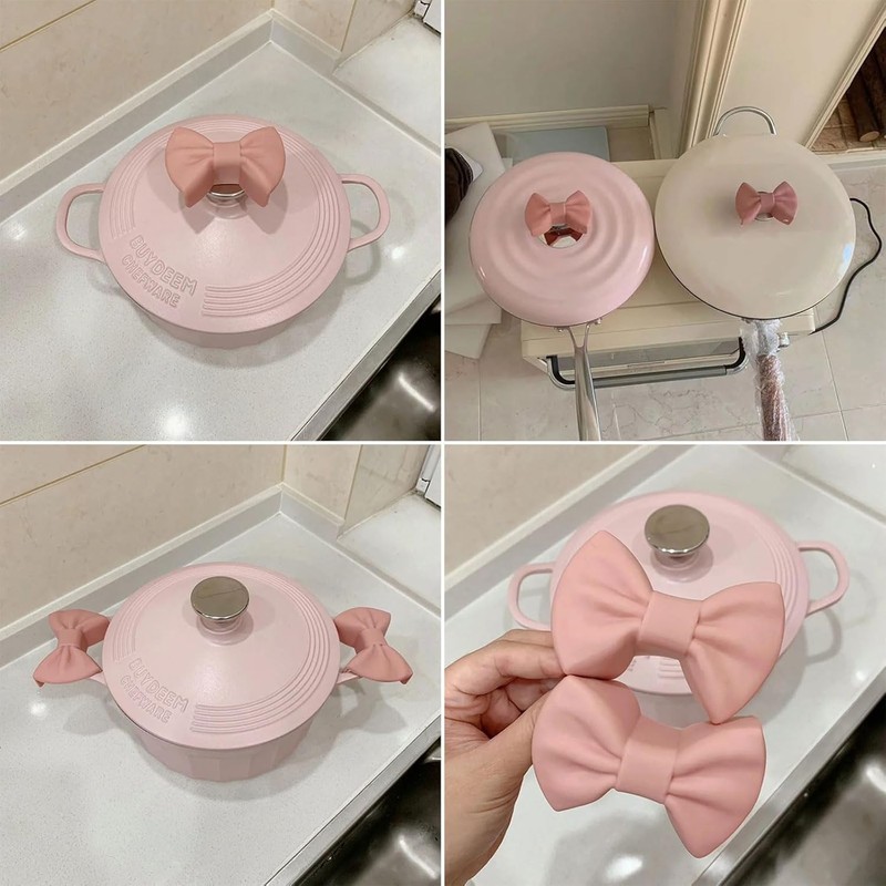 2 Pairs Silicone Bowknot Pot Handle Holders – Pink and