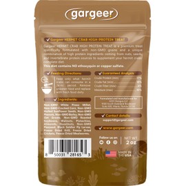 Gargeer Hermit Crab Protein Treat. Non-GMO Premium Ingredients, to Meet All Protein and Support Strength and Growth. 2oz Granular Textured ‘Surprise Your Crab’ Meal. Enjoy!