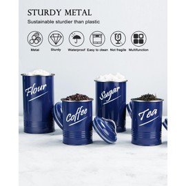 Hillbond Kitchen Canister Sets for Countertop Food Storage Containers Stainless Steel with Powder Coated Decorative Metal Storage Jars for Kitchen Counter Set of 4 (Navy Blue)