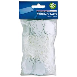 Premier Stationery Strung Tags. 18 x 29mm. White. Pack of 200