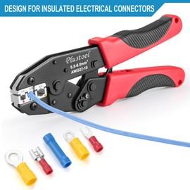 Plustool Crimping Tool for Insulated Electrical Connectors AWG 22-10 - Ratcheting Wire Terminal Crimper - Crimping Pliers - Crimper Tool Electrical - Crimp Tool