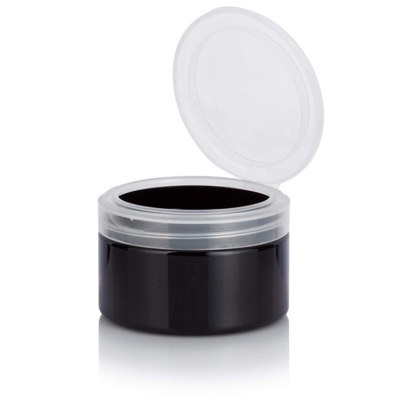4 oz Black PET Plastic Low Profile Jar with Clear Natural Flip (6 pack) + Spatulas
