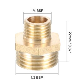 sourcing map Brass Pipe Fitting Reducing Hex Nipple 1/2 BSP Male X 1/4 BSP Male Adapter