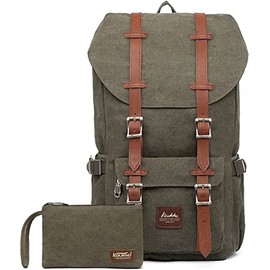 Travel Laptop Backpack, Outdoor Rucksack, School backpack Fits 15.6"(Canvas Green2pc)