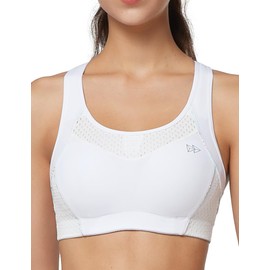 Yvette Sports Bra, No-bounce, Firm Support, Hook-and-Eye Back Closure, Y-Back, Training Apparel, white