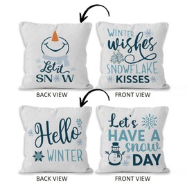 VRW Winter Christmas Throw Pillow Covers Set of 2, Let’s Have a Snow Day Decorative Pillow Covers for Kids Bedroom Nursery, Snowman Snowflake Cushion Covers, Hello Winter Decor Pillow Covers 18x18