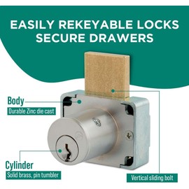Olympus Lock 200DW Deadbolt Lock | 7/8" Chrome Key Lock US26D | NATL KA101 Easily Rekeyable Drawer Lock, Keyed Alike | Grade 1 Drawer Locks | Vertical Deadbolt Lock | Door Lock for Drawers