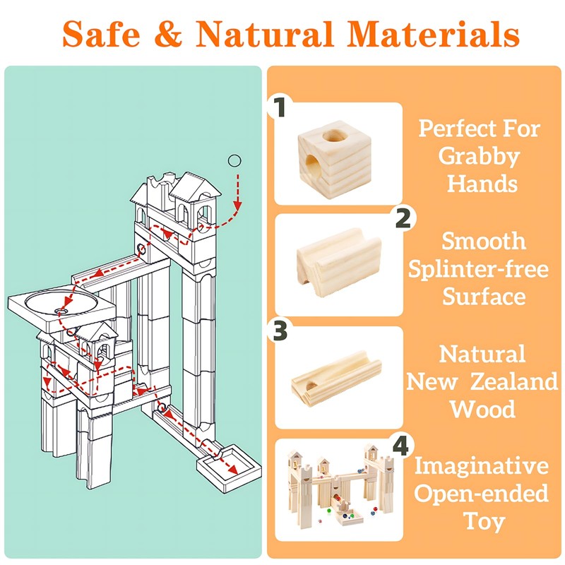 Wooden Marble Run for Kids Ages 4-8 – 80 Pieces