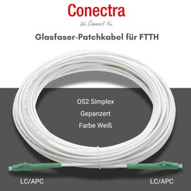 Conectra® - Fibre Optic Cable Armoured | OS2 | LC/APC to LC/APC | White | Ideal for Home Networks | Suitable for Deutsche Telekom, Vodafone, 1&1, German Fibre Optic and Many More (Length 20 Metres)