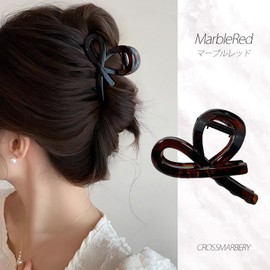 Cross Marberry CY129 MB-RD Hair Claw Small, Simple, Secure, Hair Clip, Tortoise Shell, Ribbon, Non-Slip, Lightweight, Resin, Elegant, Adult, Marble Red