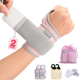 Carpal Tunnel Wrist Brace for Right Left Hand 2 Pairs, Wrist Support Wraps for Women Men, Adjustable Wrist Brace for Tendonitis, Arthritis, Weightlifting, Sports, Day Night Support, Pink&Nude