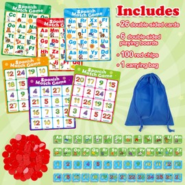 Quilinz Spanish Alphabet Bingo Games,Letter/Number/Sight Word for Kindergarten,ABC and 123 Bingo Board Match Games for Kids 4-6,Learn Spanish Flash Cards,Toddler Educational Toys