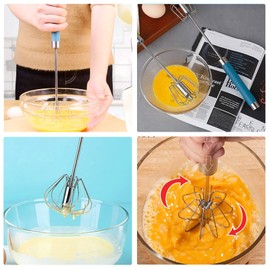 Schneebesen Edelstahl Klein Mini Halbautomatischer Quirl Spiralbesen Rührbesen Handrührgerät Ohne Strom und Eiertrenner Küchenzange Set, 2 Stück