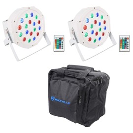 (2) Rockville Battery PAR 50 White Rechargeable LED DMX DJ Wash Up-Lights+Bag