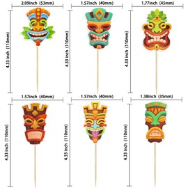 Gyufise 36Pcs Tiki Tribal Masks Cupcake Toppers Hawaiian Tropical Tiki Totem Cupcake Picks Summer Hawaiian Aloha Tropical Birthday Cupcake Decorations Party Supplies