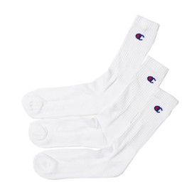 Champion CMSCY002/CMSCH002 Men's High Socks, Plain Socks, 3-Pair Set, Half Pile, One Point Logo, Full Length Socks, white, 25.0-27.0 cm