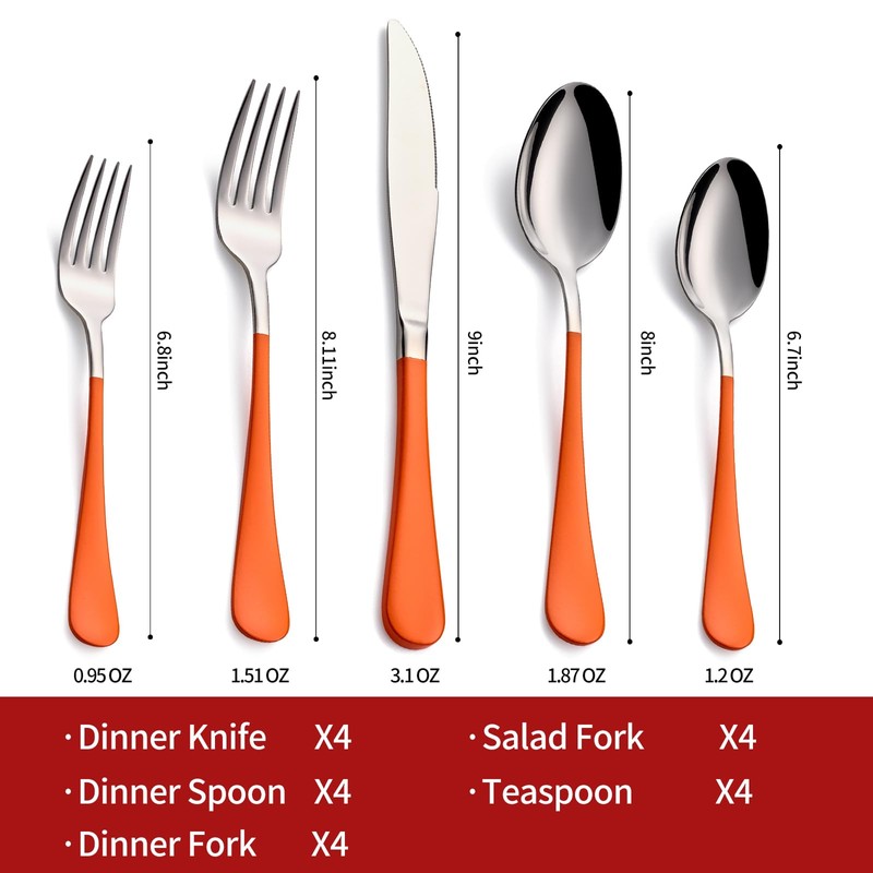 Onlycooker 20-Piece Orange Silverware Set 18/0 Stainless Steel Flatware Orange