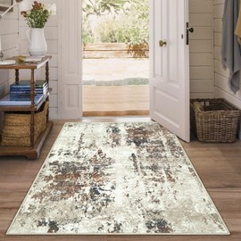 Area Rug 3x5 Washable Rug, Modern Abstract Bedroom Rug Non-Slip Soft Neutral Area Rug Stain Resistant Throw Rugs for Entryway, Kitchen, Door Mat Indoor Entrance, Laundry(Brown,3'x5')