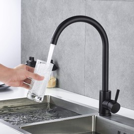 Kohonby High Arc Matte Black Kitchen Faucet Single Handle Stainless Steel,Commercial Single Hole Kitchen Sink Faucet,Modern One Hole Bar Sink Faucet (Matte Black)