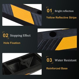 OrangeStar 72" Rubber Parking Curb, Heavy Duty Garage Floor Wheel Stopper w/Yellow Reflective Stripe for Car, Truck, Trailer, 2 Pack