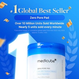 medicube Almohadillas de tóner Zero Pore Pad 2.0 | Almohadilla facial de doble textura para exfoliación y cuidado de poros con 4.5% de ácido láctico AHA, 0.45% ácido salicílico BHA | Ideal para todos, cuidado de la piel coreano, 70 almohadillas (1 paquete)