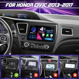 Car Radio for Honda Civic 2013-2017 Stereo with Wireless Carplay Android Auto Leadfan 9'' Touchscreen for Honda Civic Android Radio WiFi GPS Navigation Rear Camera FM Multimedia Player Headunit