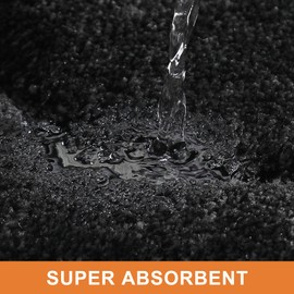 BEQHAUSE Bathroom-Rugs-Non-Slip-Bath-Mats for Bathroom Soft and Absorbent Polyester Microfiber Black Bath Mat Machine Washable Shaggy Shower Mat for Bathroom, Bathtub and Sink,16" x24”