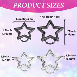 PAGOW 4 Pcs Star Carabiner Clip, Zinc Alloy Cool Carabiner, Star Shaped Keychain Clips, Heavy Duty Accessories for Camping, Climbing, Hiking, Traveling (Black+Silver)