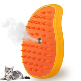 Cat Steam Brush, 3 in 1 Dog Steamy Brush Cleanser, Silicone Massage Grooming Comb, Pet Hair Cleaning Misting Comb for Cats Dogs(Mango Yellow)
