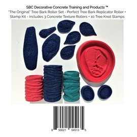 Concrete Texture Rollers And Masonry Form Tools -"The Original" Tree Bark Roller Set - Perfect Tree Bark Design Roller + Stamp Kit - Includes 3 Rollers + 10 Tree Knot Stamps