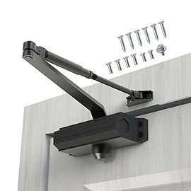 Automatic Door Closer Size 2 Suitable for Door Weight 25~45kg Spring Hydraulic Door Closer Aluminum Alloy Material Heavy Duty Easy Installation H-1322/H-1683/H-1883 (GK-1322(Size 2), Black)