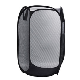 HONOMA Sturdy Mesh Laundry Hamper Basket Bag,Pop up Basket with Side Pocket for Laundry Room, Bathroom, Kids Room, College Dorm or Travel (Pop Vertical, Black)