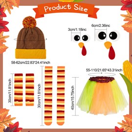 Deekin 6 Pcs Thanksgiving Turkey Costume for Women Turkey Trot Costumes Turkey Tutus Skirts Beanie Hat Socks Armer Turkey Stickers for Thanksgiving Running Lovers Cosplay Party