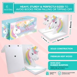 Decorably Decorably Unicorn Book Ends for Kids Books - 1 Set Non-Skid Wooden Kids Book Ends for Shelves, Girl Bookends