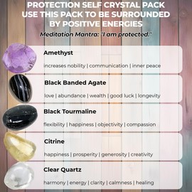 Protection Self Crystals - UK Designed 5 Stone Premium Selection for Increases Nobility, Wealth, Objectivity, Prosperity, Clarity Comes with Gift Pouch, Wellness Guide & Info Booklet