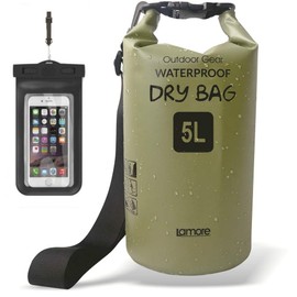 Smile Ichiban Dry Bag, Waterproof Bag, With Waterproof Pouch, Drum Shape, New Material, Waterproof, Dustproof, 5L, 10L, 15L, 20L, 25L, 30L, 40L Lamore, 3) Army Green, Premium PVC material (Ultra-Soft