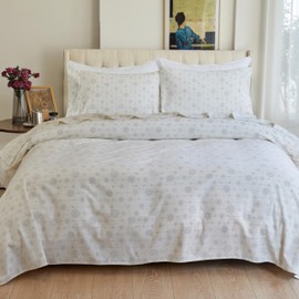 Elegant Comfort Soft 4-Piece 100% Turkish Cotton Flannel Sheet Set - Premium Quality, Deep Pocket Fitted Sheet, Ultra Soft, Cozy Warm and Anti-Pill Flannel Sheets - King, Snowflake Ivory