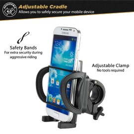Scosche HFBM01 HANDLEIT Handlebar Bike Phone Mount with Universal Phone Holder for Compatible Mobile Devices, Adjustable with Quick-Release Clip
