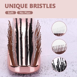 FERNIDA Detangling Brush for Straight Natural Wet or Dry Hair - Detangler Hair Brush for Adult Kids, 8-Row Soft Bristles Sensitive Scalp Brush Rose Gold