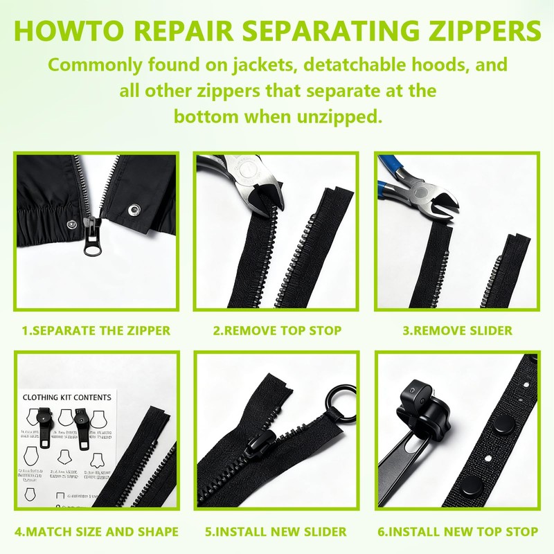 36 PCS Universal Zipper Repair Kit - 3 Size Double-Sided