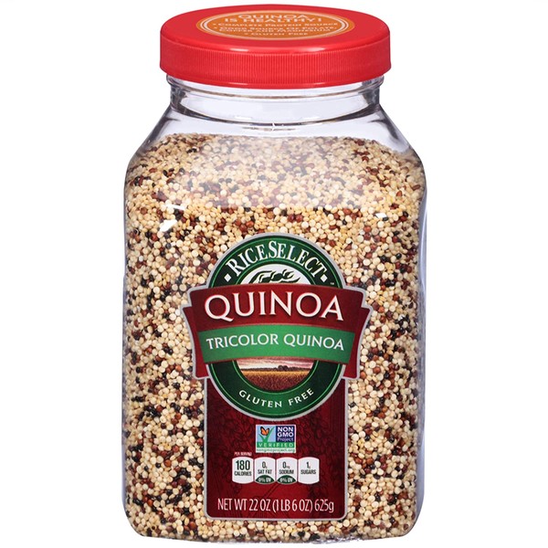 RiceSelect Tri-Color Quinoa, Whole Grain, Gluten-Free, Non-GMO, Vegan, 22-Ounce Jars, 4-Count