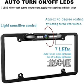 Absolute CAM2100B Black License Plate Backup Camera Front Rear View Reverse Camera with 8 LED Night Vision 170 Degree Viewing Angle Waterproof Backup Camera for Cars