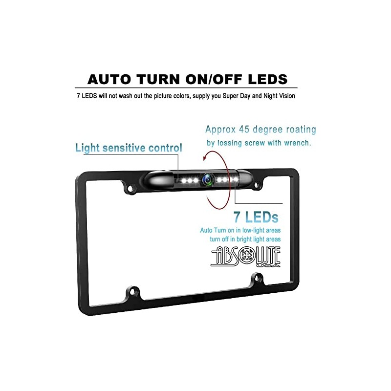 Absolute CAM2100B Black License Plate Backup Camera Front Rear View