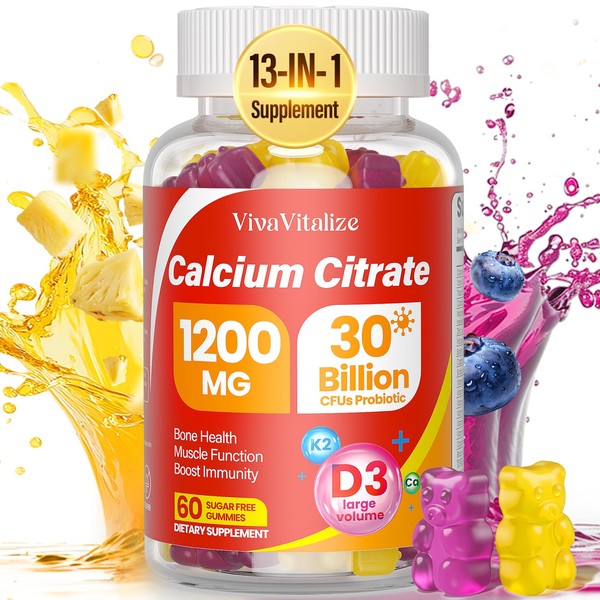 13-in-1 Calcium Citrate Gummies, 1200 mg with Vitamin D3, K2,
