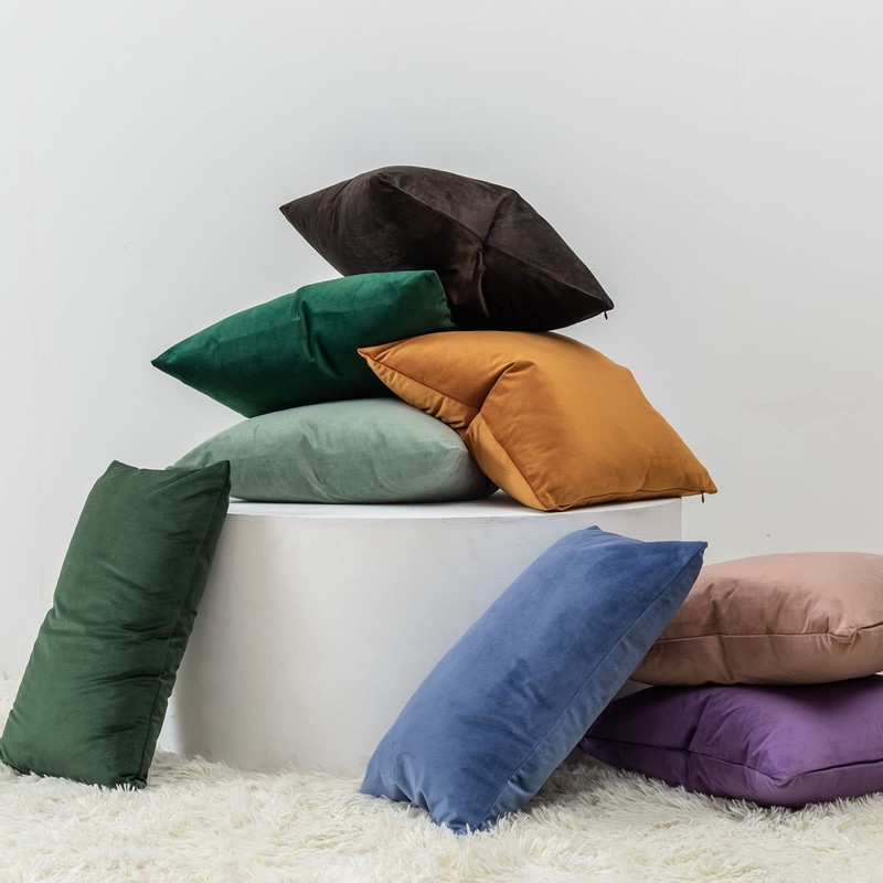 JUSPURBET Solid Coffee Velvet Throw Pillow Covers 40x40 CM Set