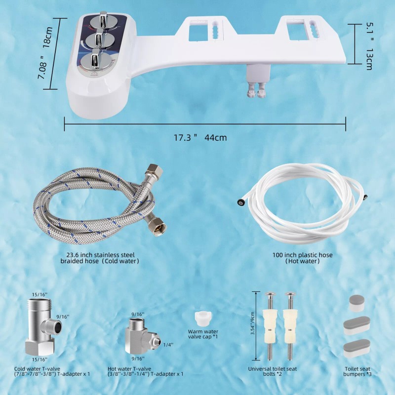 Hibbent Dual Nozzle Bidet Toilet Seat Attachment Cold/Warm Fresh Water