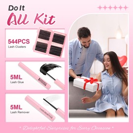 Glowing Win Cluster Lashes Kit with Lash Glue&Remover 544pcs Individual Eyelashes 60D 100D 120D 150D False Eyelashes Individual Kit D Curl Strip Eye Lashes Book Mix 10-16mm
